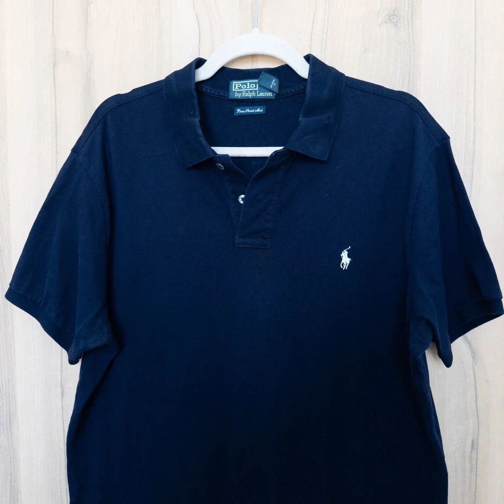 Polo Ralph Lauren Men Polo XL Navy Blue Pima Stretch Mesh Custom Fit